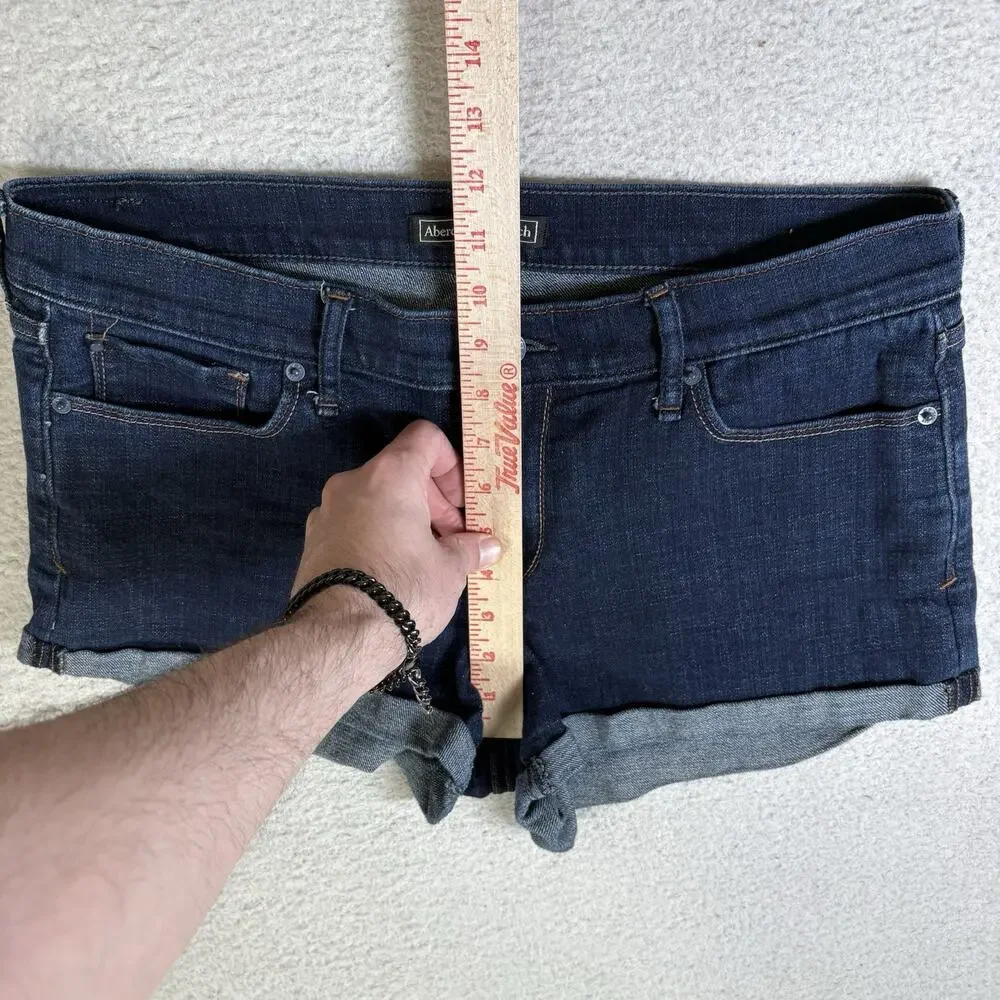 Abercrombie Fitch Denim Jean Shorts Womens 30 34” Waist Blue Dark Wash Cuffed
